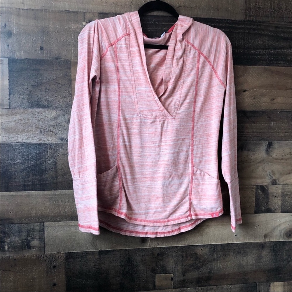 Prana Orange & White Hooded Long Sleeve Shirt